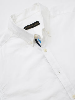 Men's 100% Cotton Band Collar Contrast Shirt White