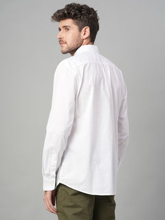 Men's 100% Cotton Band Collar Contrast Shirt White