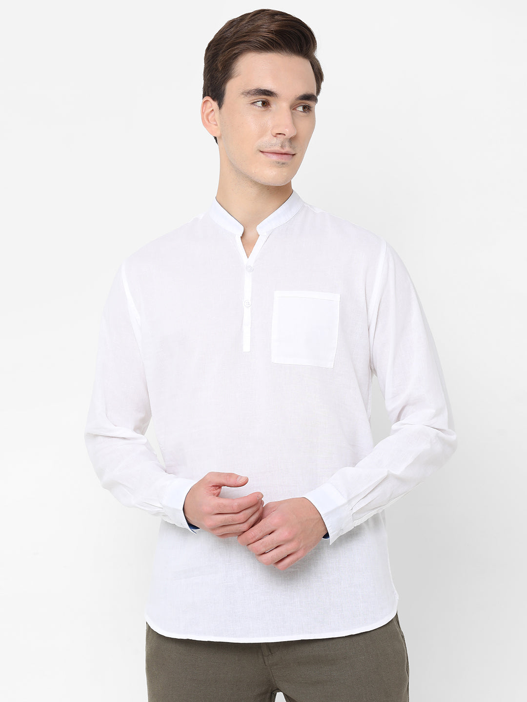 Men's Linen White Regular Fit Kurta Shirt