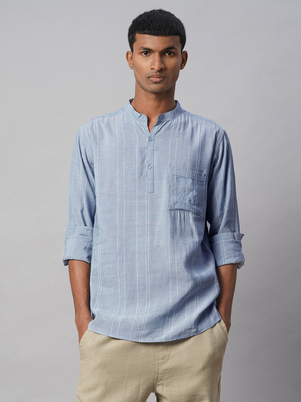 Men's Blue Linen Viscose Regular Fit Shirt