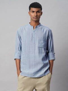 Men's Blue Linen Viscose Regular Fit Shirt