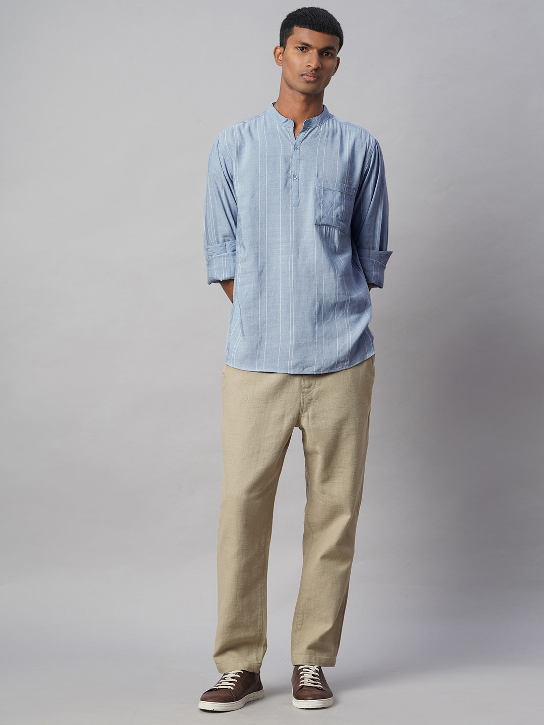 Men's Blue Linen Viscose Regular Fit Shirt