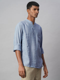 Men's Blue Linen Viscose Regular Fit Shirt