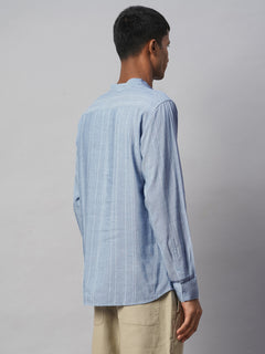 Men's Blue Linen Viscose Regular Fit Shirt