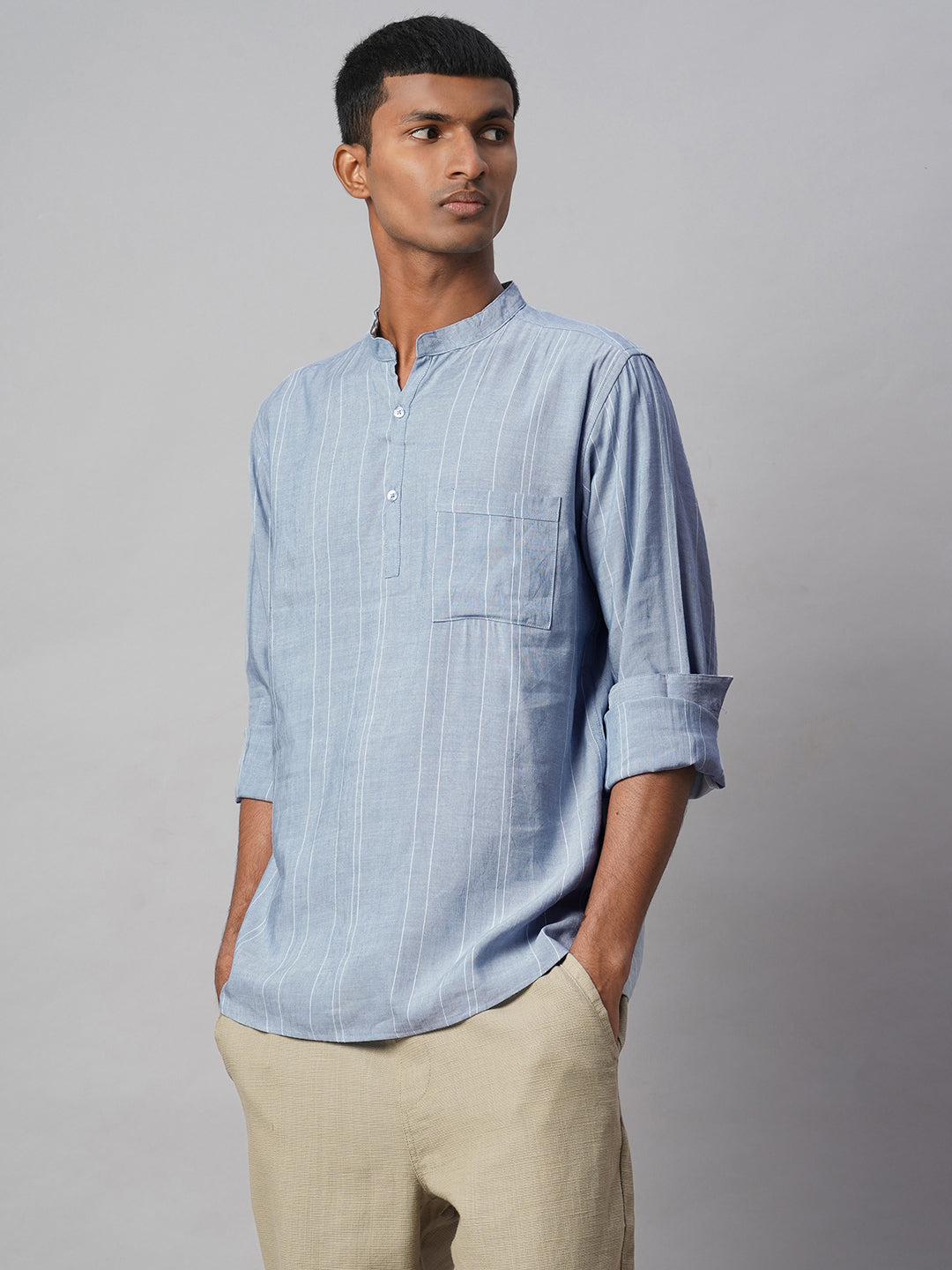 Men's Blue Linen Viscose Regular Fit Shirt