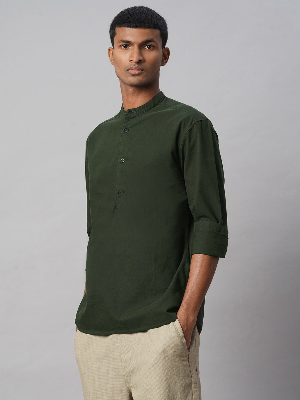 Men's Olive 100% Cotton Regular Fit Shirt