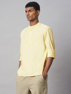 Men’s Cotton Regular Fit Band Collar Pullover Shirt Yellow