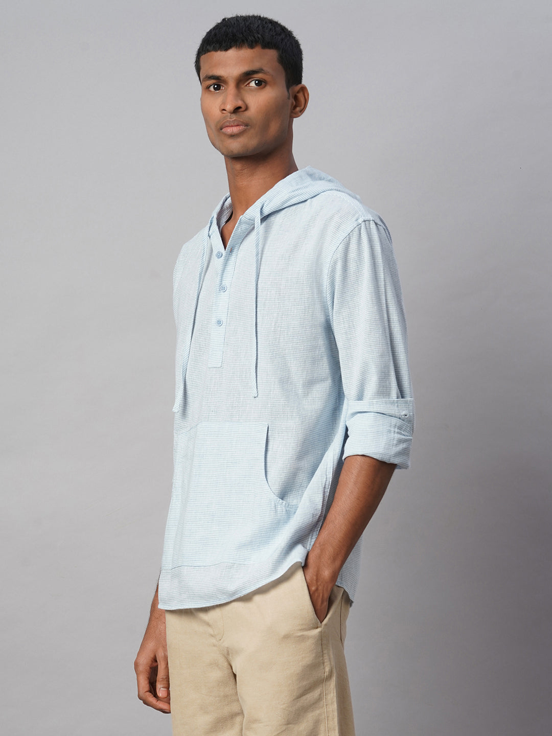 Men's Blue Cotton Linen Regular Fit Shirt