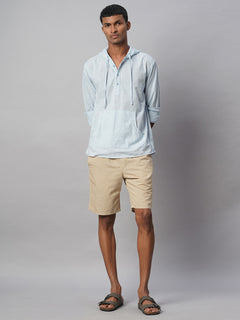 Men's Blue Cotton Linen Regular Fit Shirt