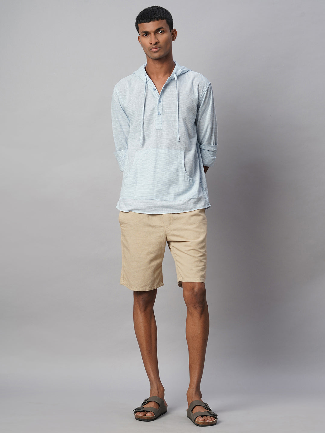 Men's Blue Cotton Linen Regular Fit Shirt
