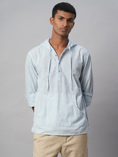 Men's Blue Cotton Linen Regular Fit Shirt