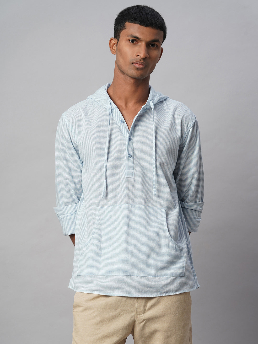 Men's Blue Cotton Linen Regular Fit Shirt