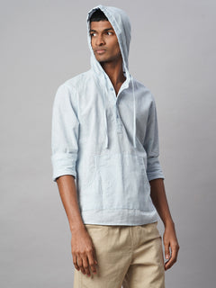 Men's Blue Cotton Linen Regular Fit Shirt