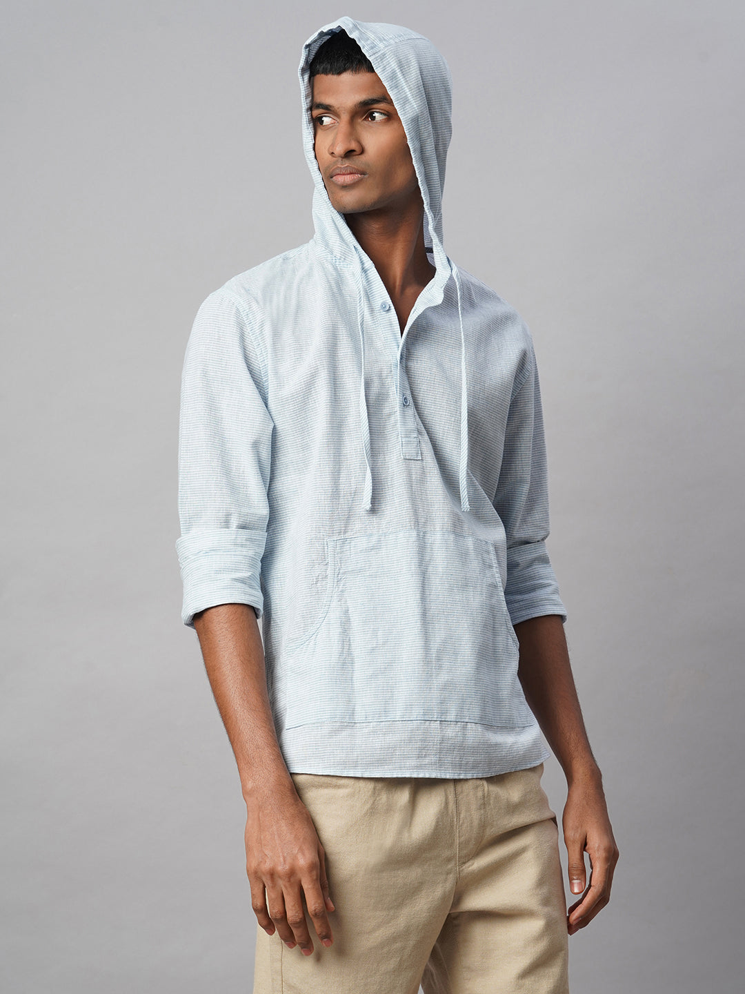 Men's Blue Cotton Linen Regular Fit Shirt