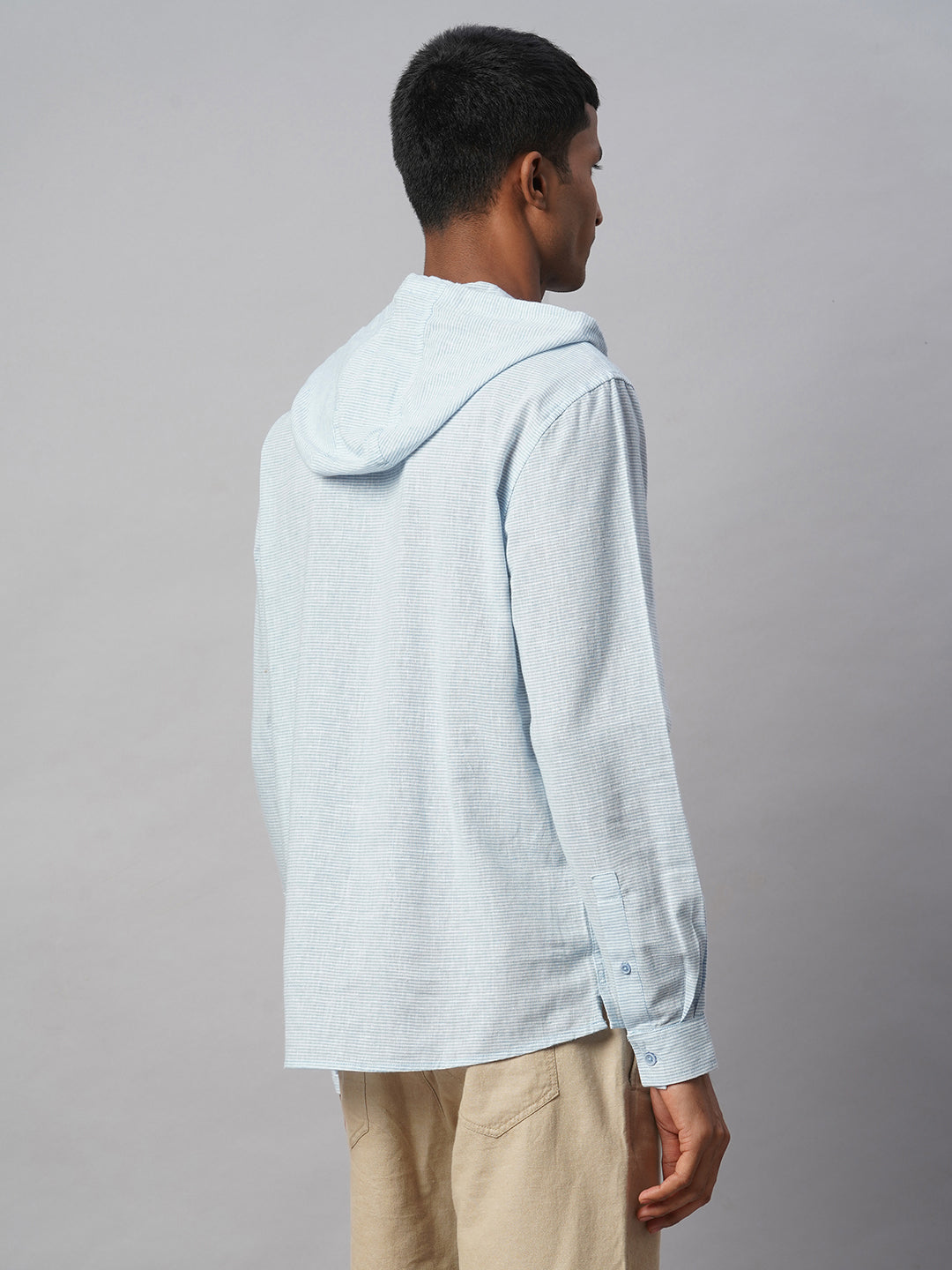 Men's Blue Cotton Linen Regular Fit Shirt