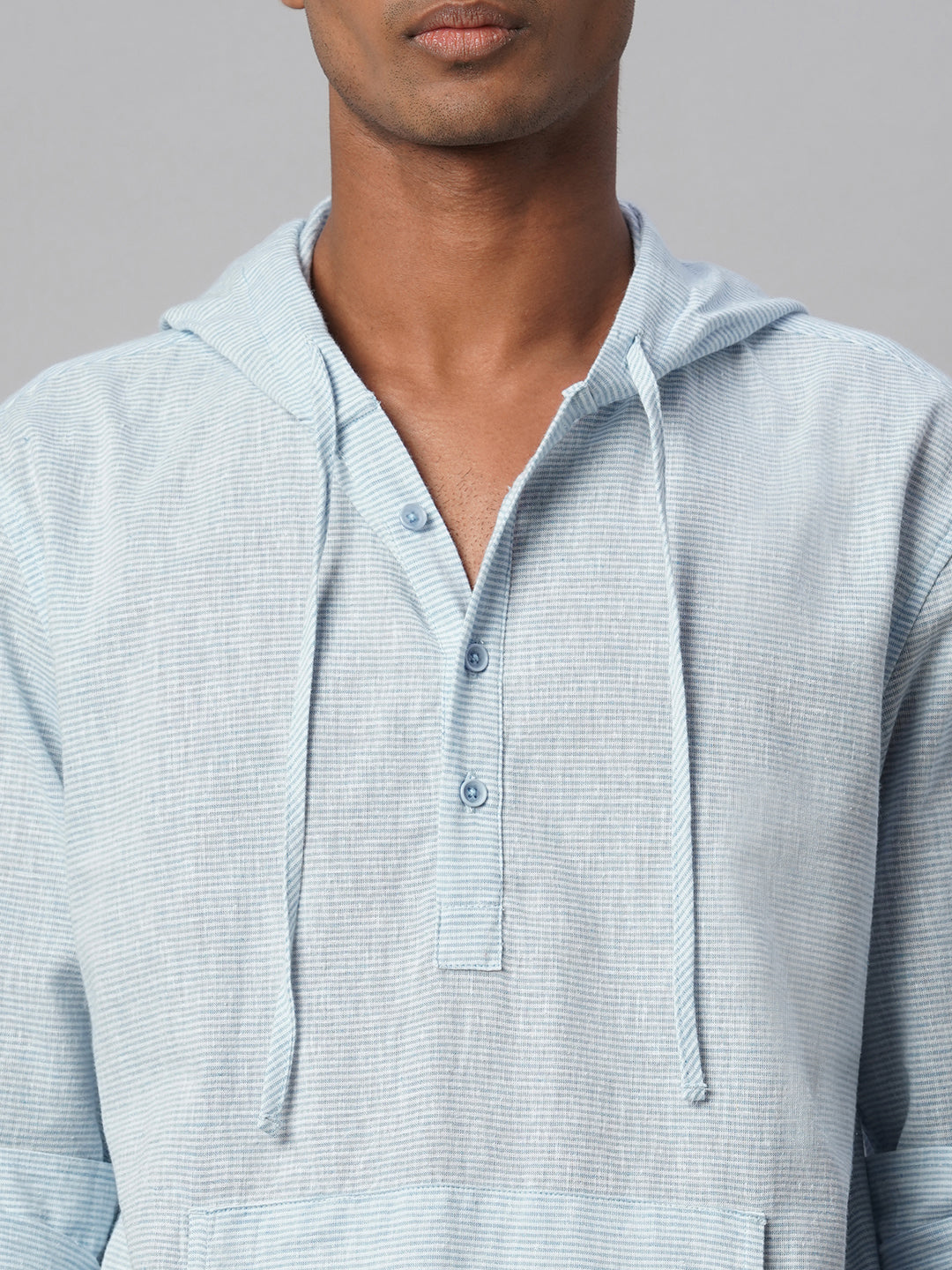 Men's Blue Cotton Linen Regular Fit Shirt