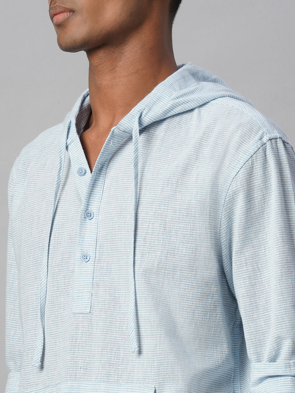Men's Blue Cotton Linen Regular Fit Shirt