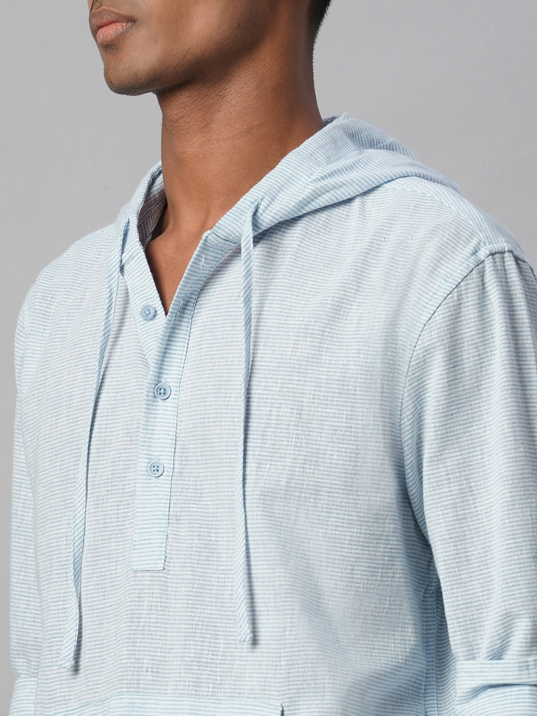 Men's Blue Cotton Linen Regular Fit Shirt