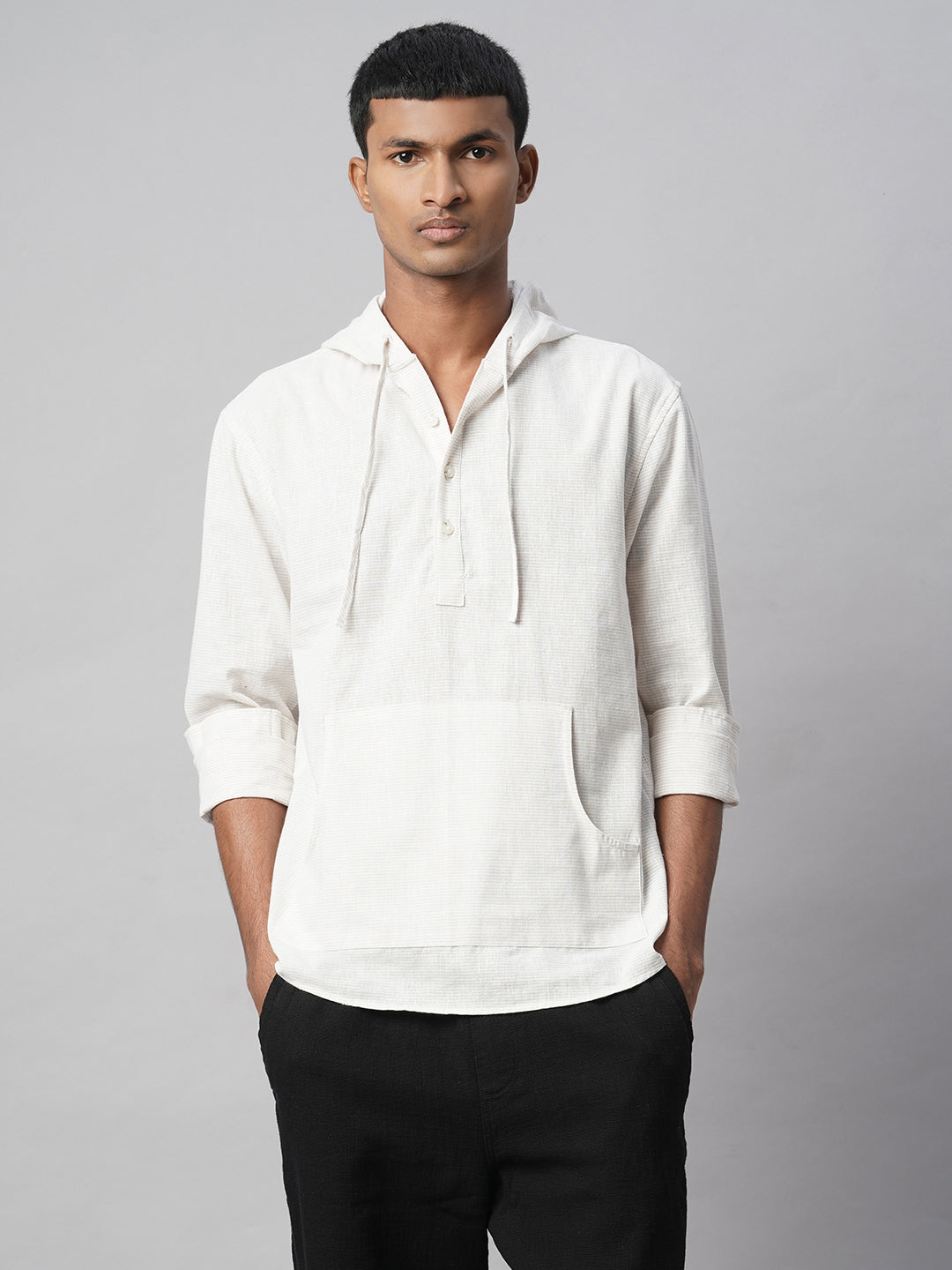 Men's Khaki Cotton Linen Regular Fit Shirt