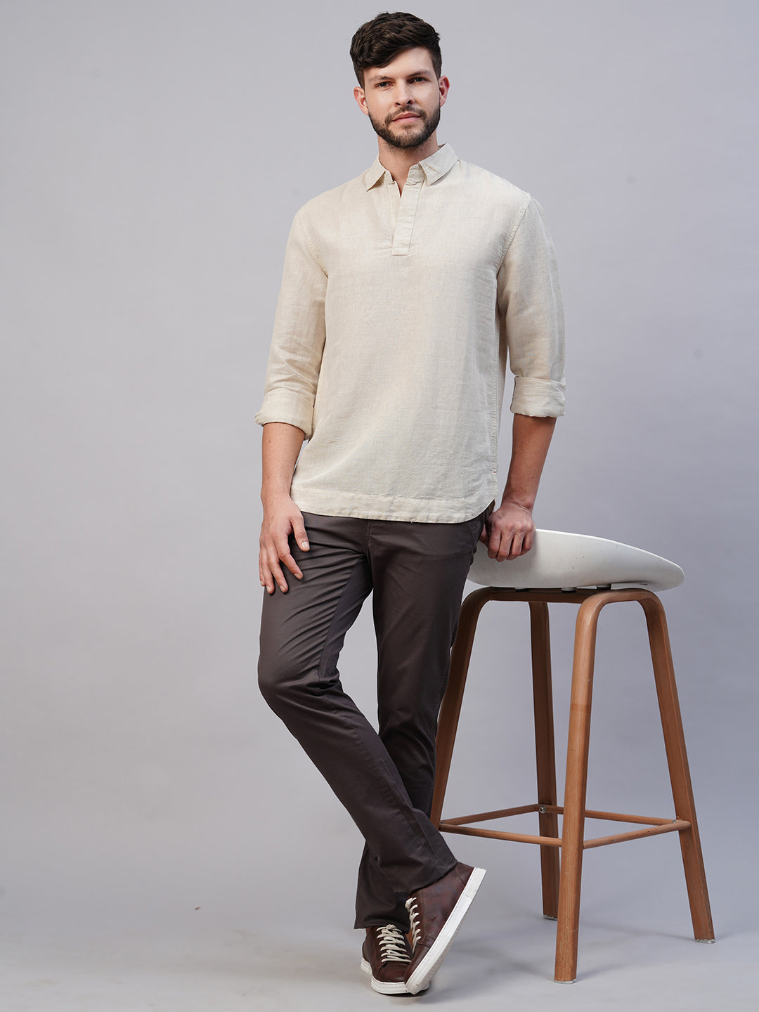 Men's Linen Cotton Natural Regular Fit Shirt