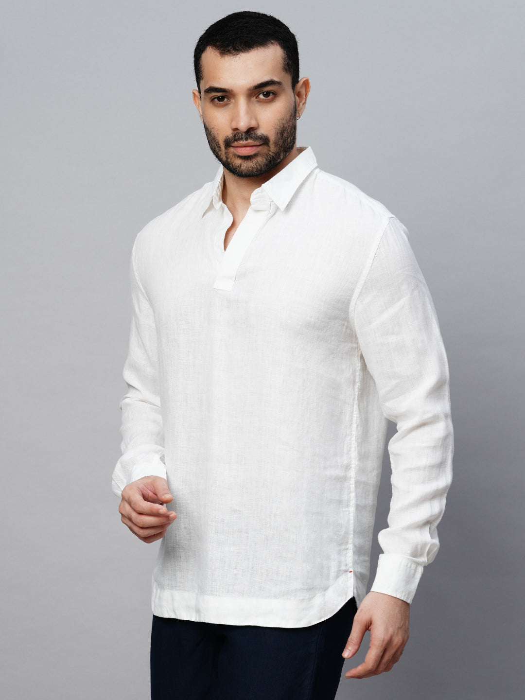 Bourhaan Men's Regular Fit Long Sleeve 100% Linen Shirt - White