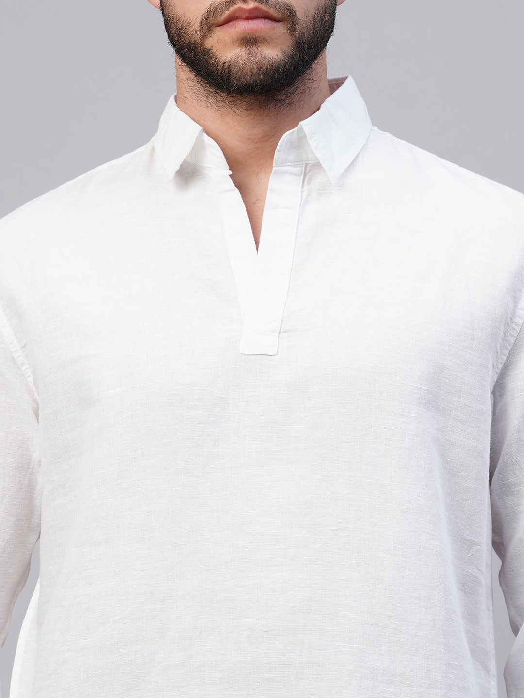 Men's White 100% Linen Regular Fit Kurta Shirt
