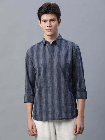 Men's Black Cotton Linen  Regular Fit Shirt