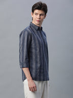 Men's Black Cotton Linen  Regular Fit Shirt