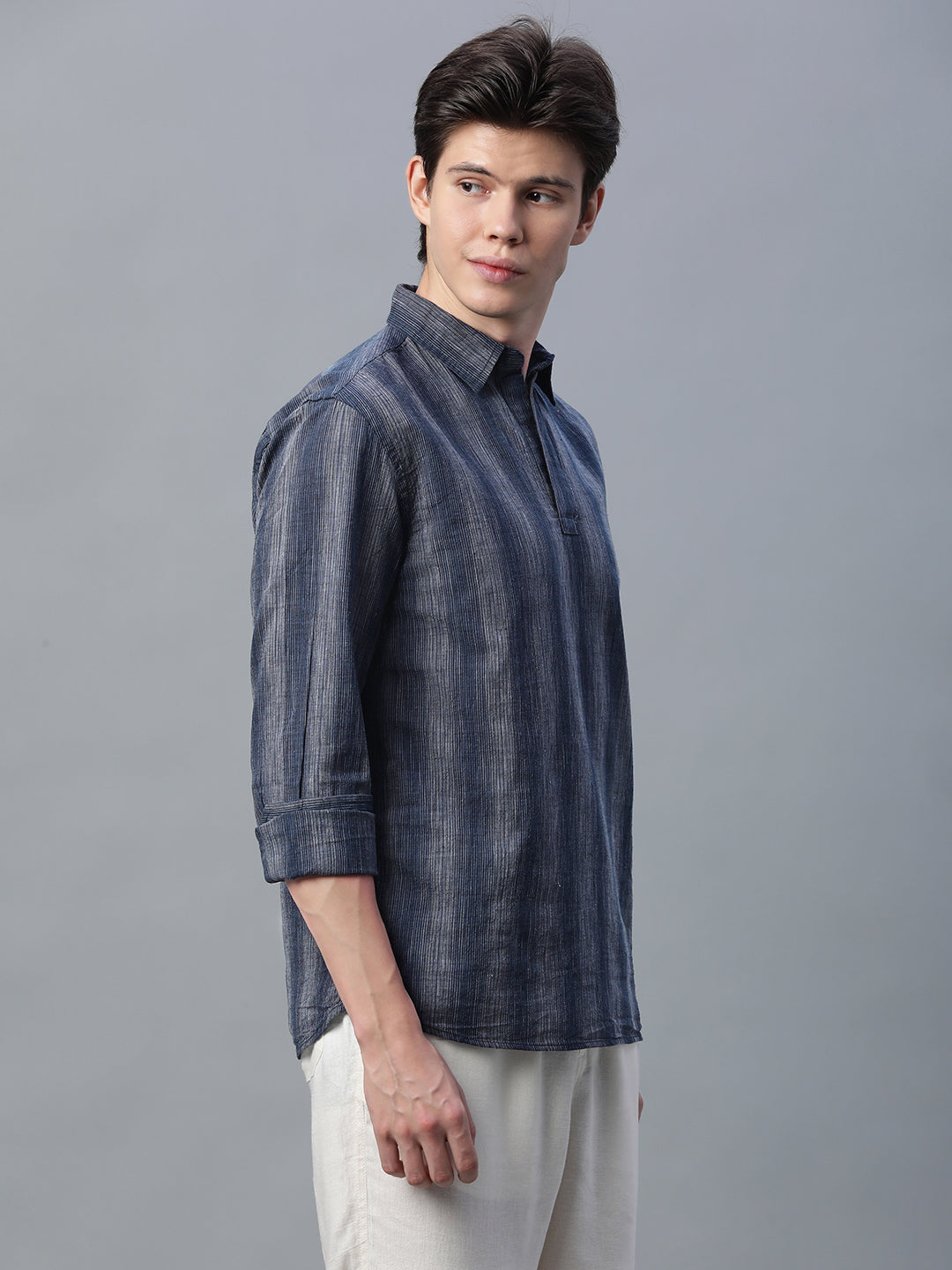 Men's Black Cotton Linen  Regular Fit Shirt