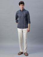 Men's Black Cotton Linen  Regular Fit Shirt