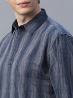 Men's Black Cotton Linen  Regular Fit Shirt