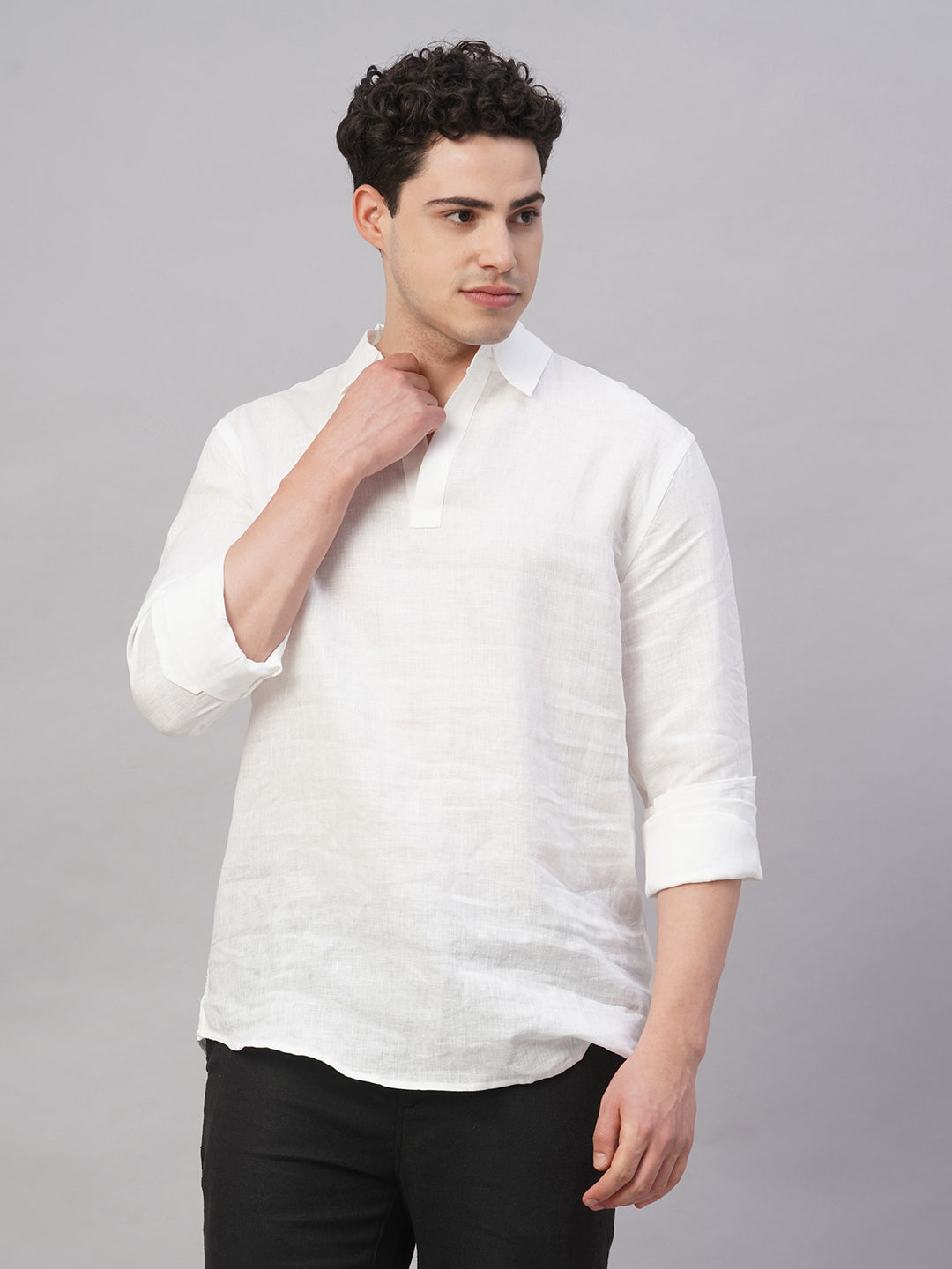 Men's White 100% Linen Regular Fit Shirt