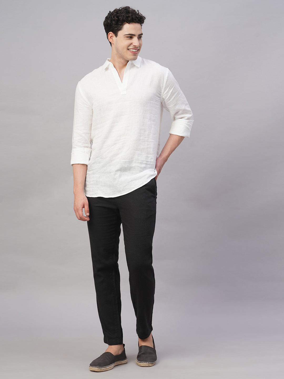Men's White 100% Linen Regular Fit Shirt