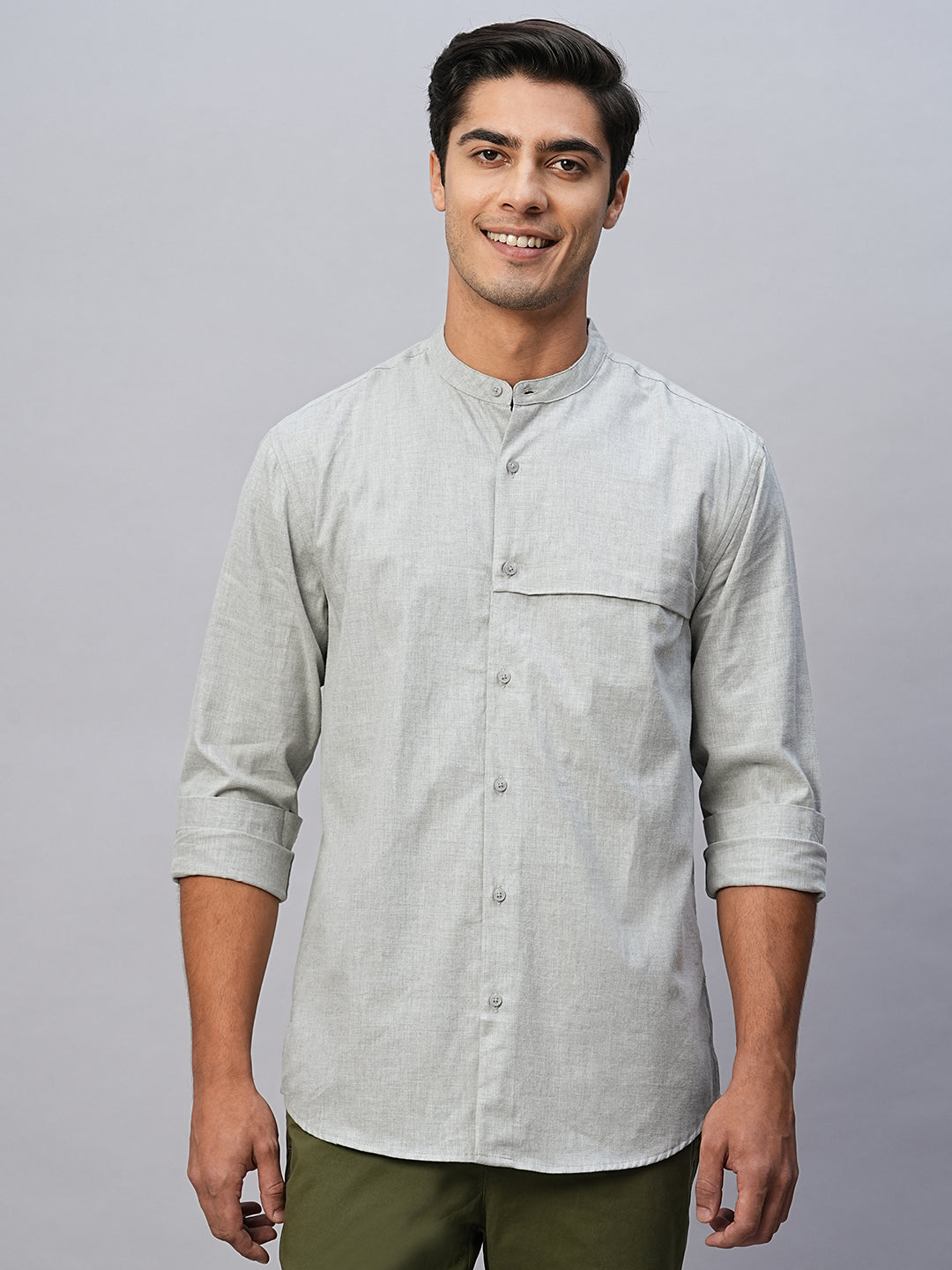 Men's Grey Cotton Regular Fit Shirt