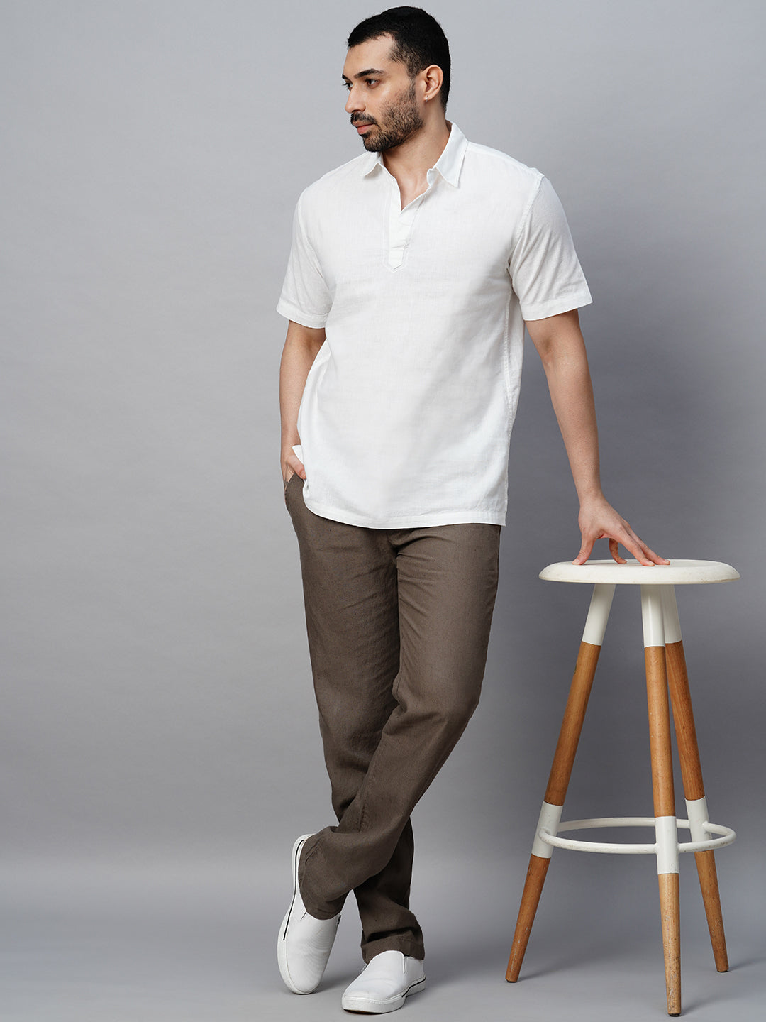 Men's White Linen Cotton Regular Fit Shirt