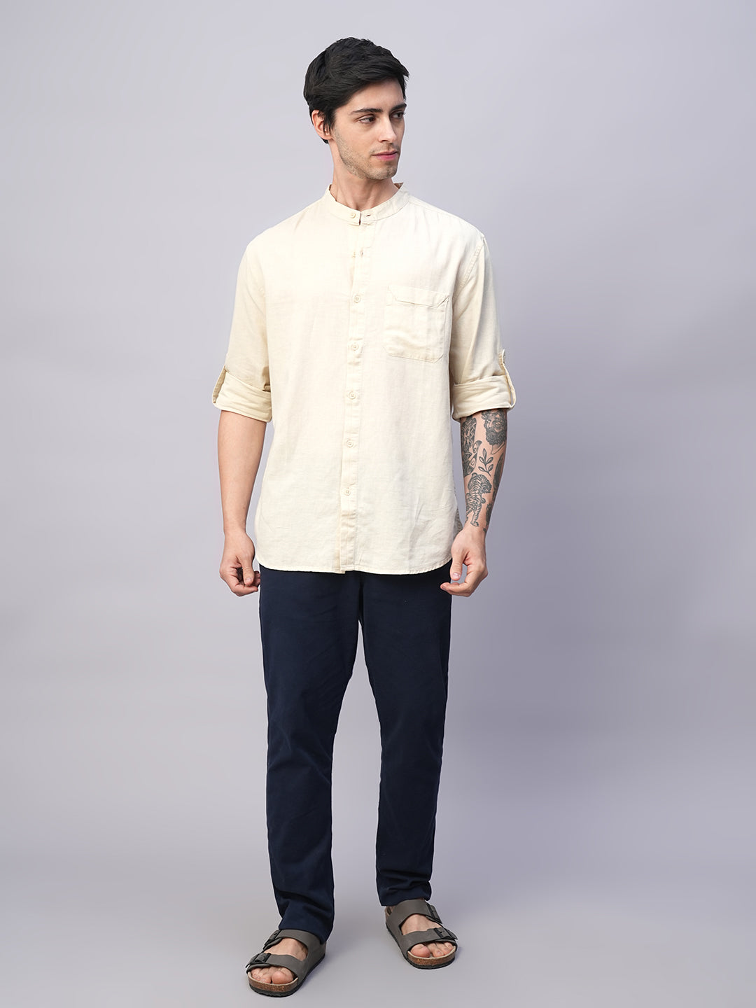 Men's Natural Cotton Linen Regular Fit Shirt