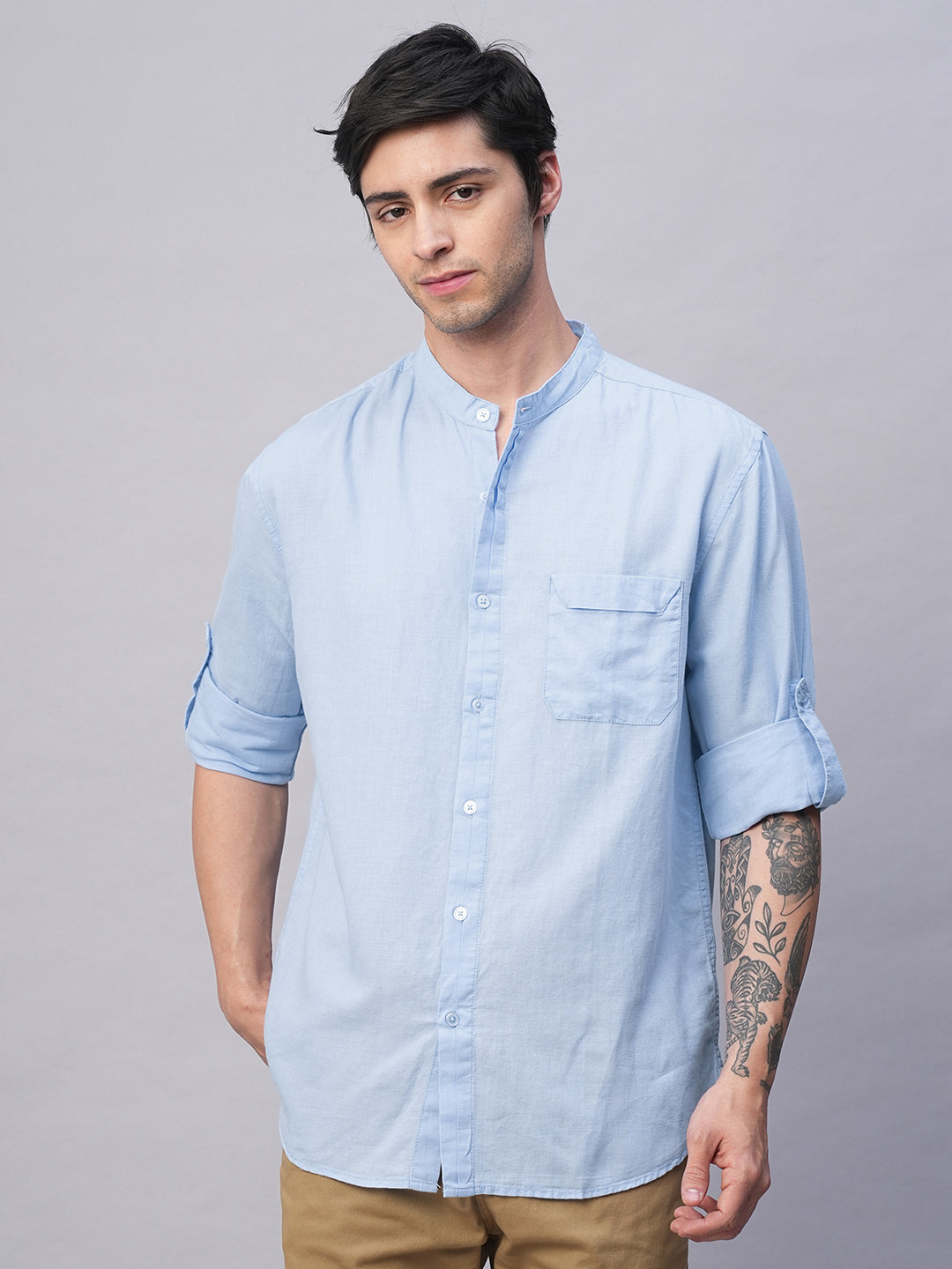 Men's Sky Cotton Linen Regular Fit Shirt