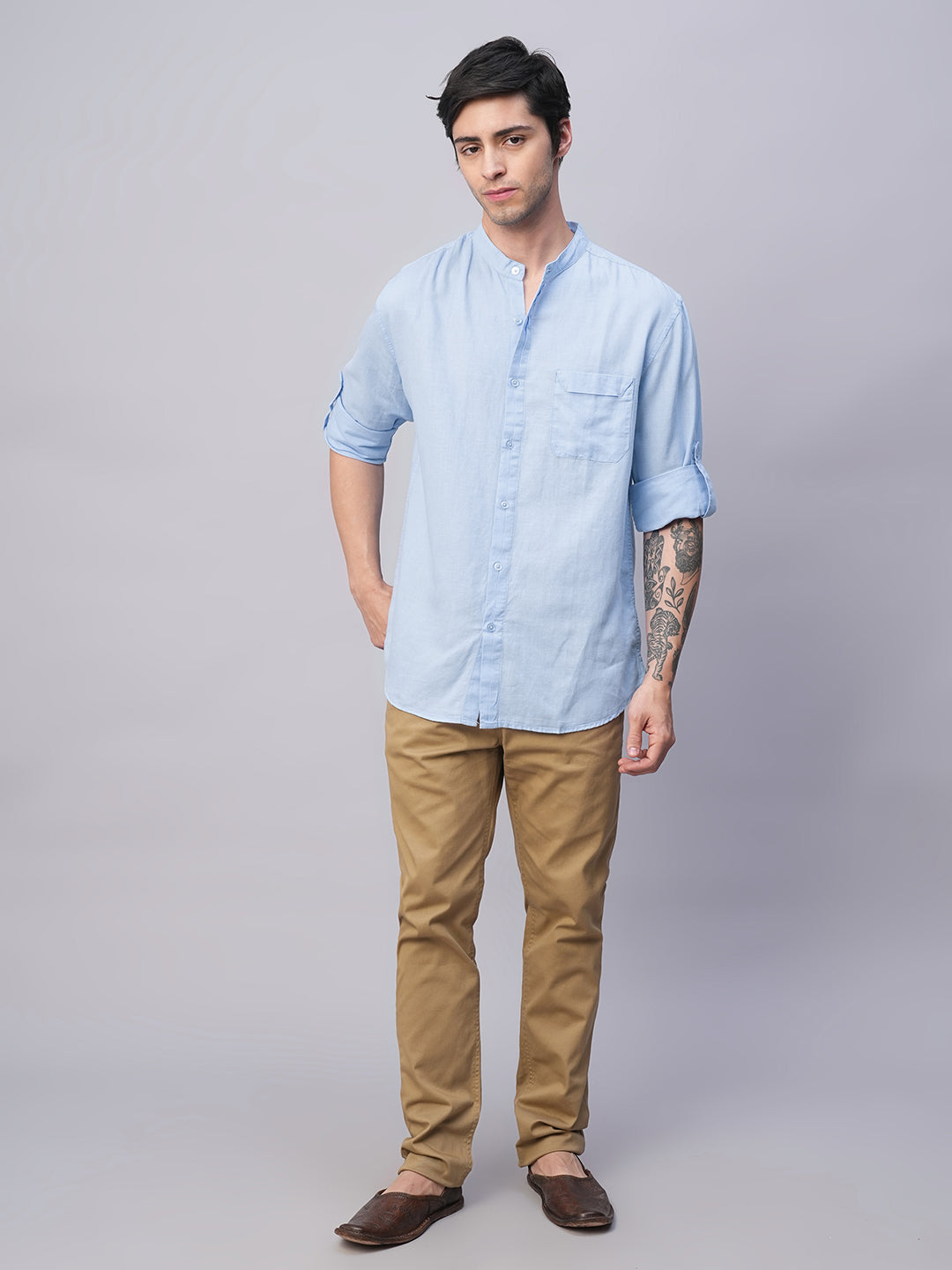 Men's Sky Cotton Linen Regular Fit Shirt