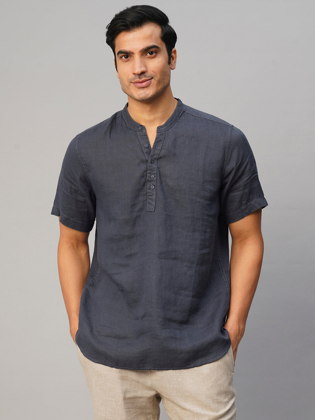 Men's Navy Linen Slim Fit Shirt