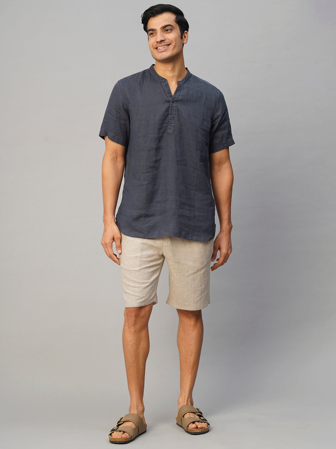 Men's Navy Linen Slim Fit Shirt