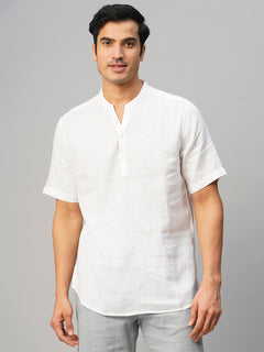 Men's White 100% Linen Slim Fit Kurta Shirt