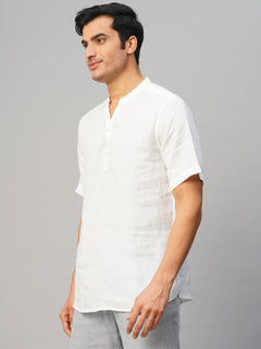 Men's White 100% Linen Slim Fit Kurta Shirt