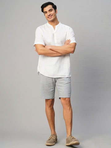 Men's White 100% Linen Slim Fit Kurta Shirt