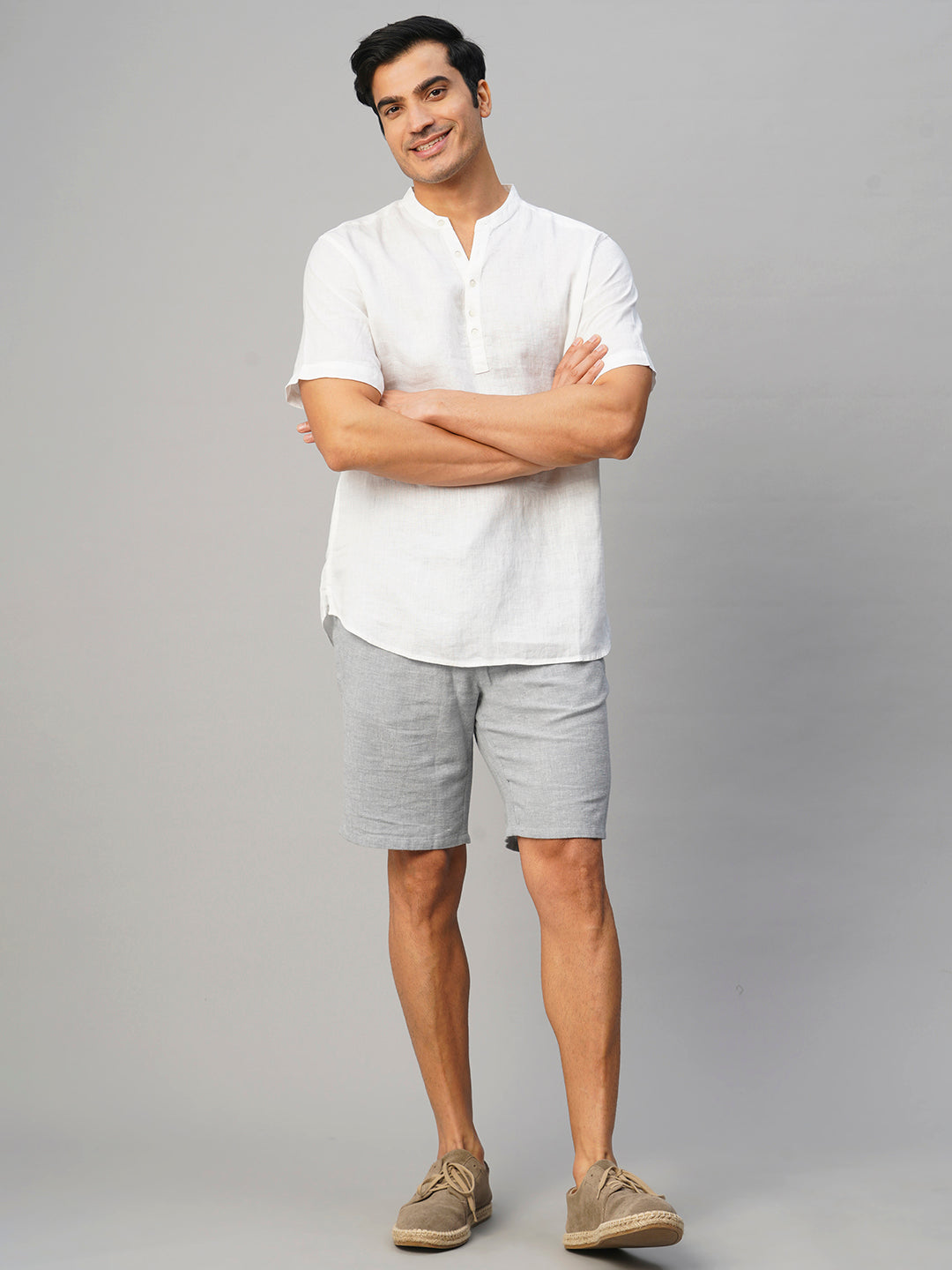Men's White 100% Linen Slim Fit Kurta Shirt
