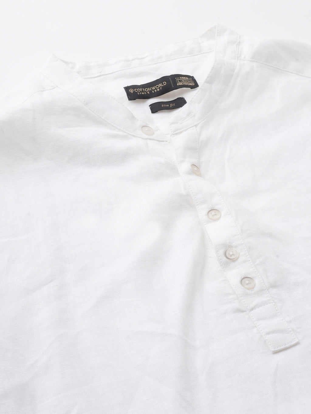 Men's White 100% Linen Slim Fit Kurta Shirt