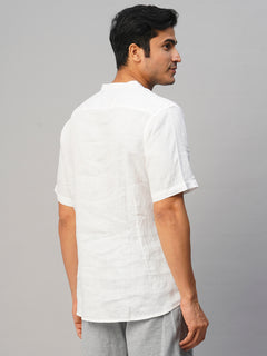 Men's White 100% Linen Slim Fit Kurta Shirt