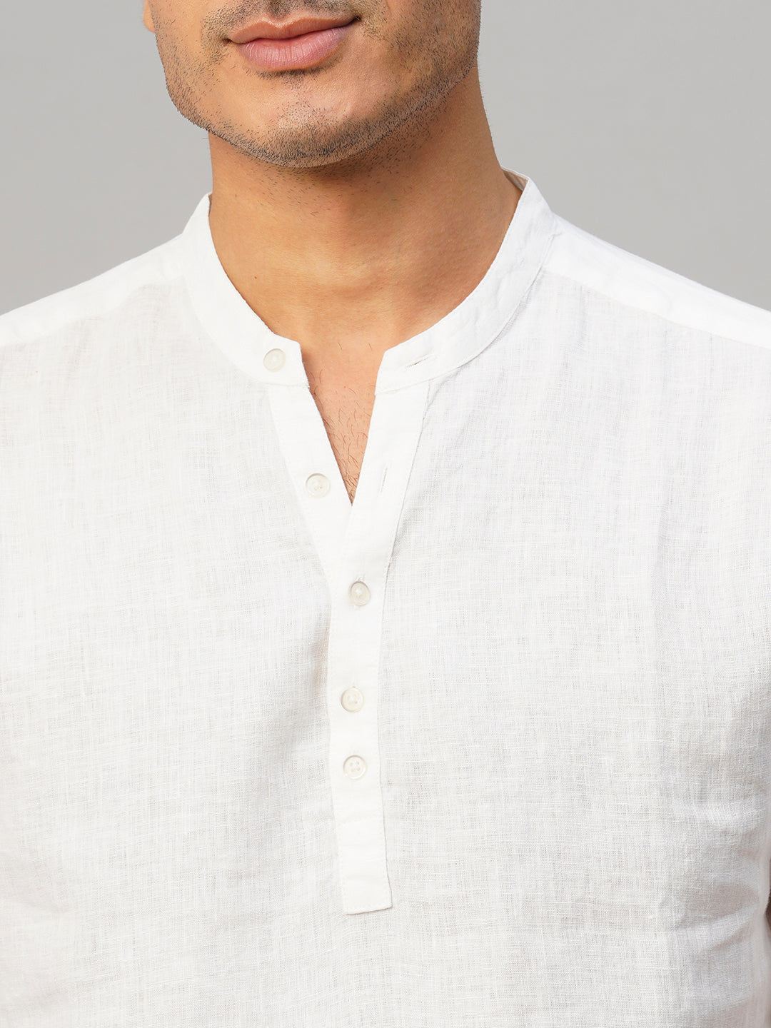 Men's White 100% Linen Slim Fit Kurta Shirt