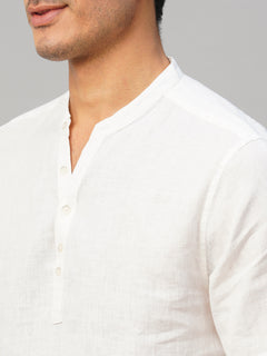 Men's White 100% Linen Slim Fit Kurta Shirt