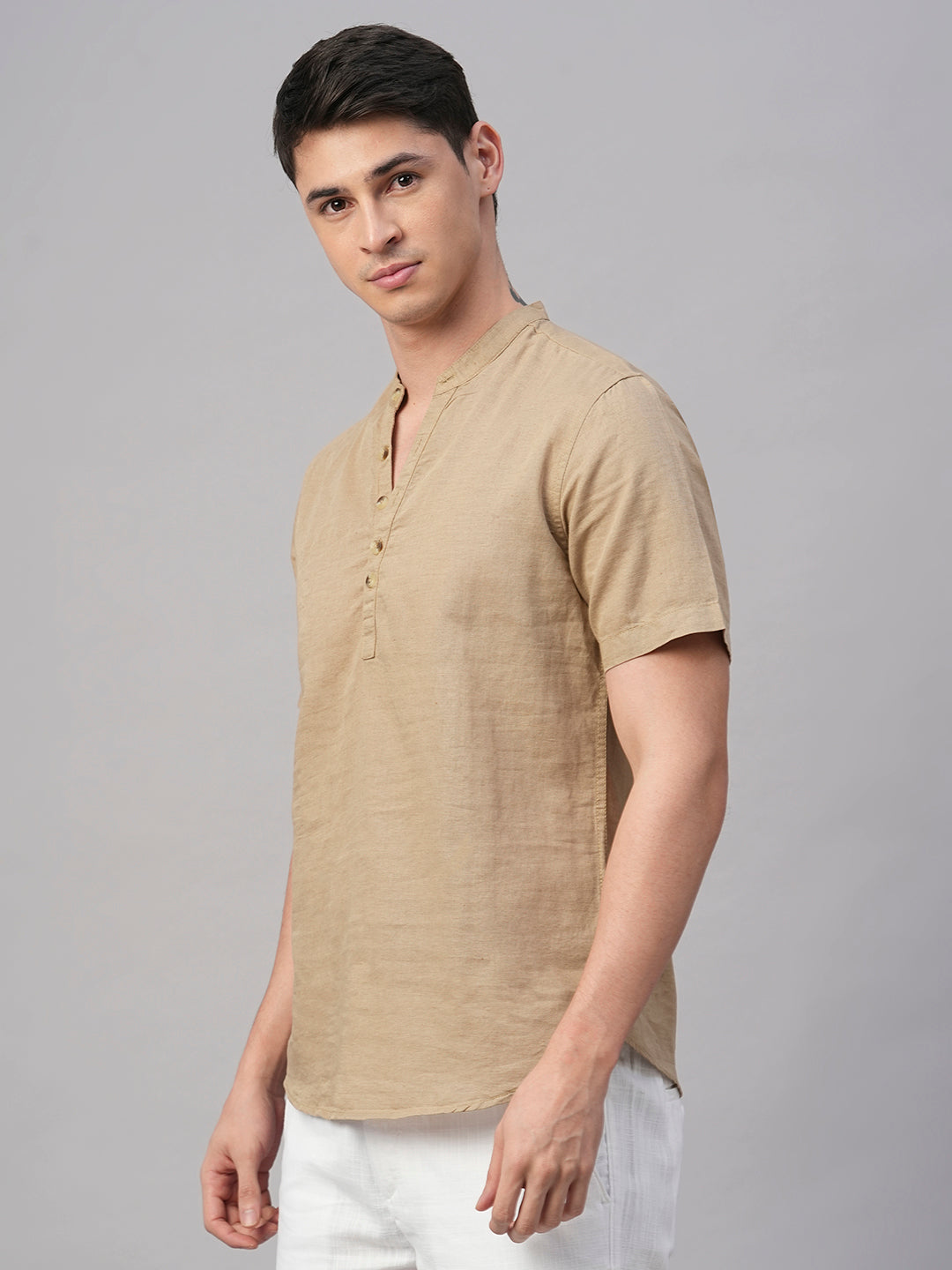 Men's Khaki Linen Cotton Slim Fit Shirt
