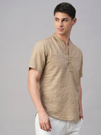 Men's Khaki Linen Cotton Slim Fit Shirt